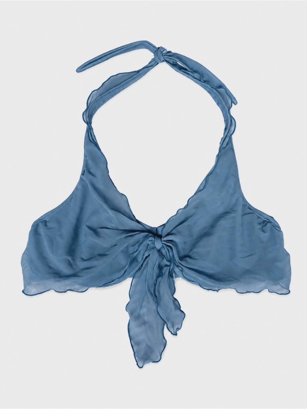 Blue Tie-Front Mesh Cover Halter Underwire Bikini Top – Plus Size 14D EUC